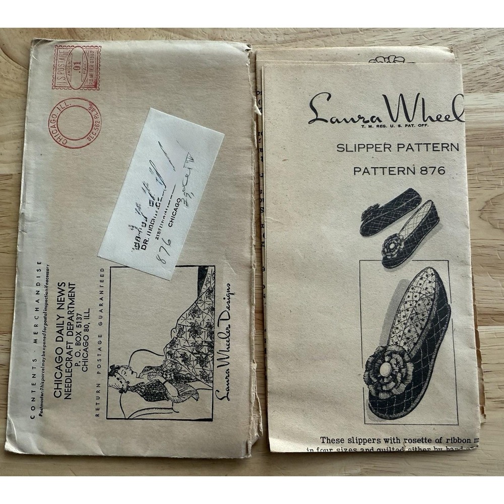 Chicago Daily News Needlecraft Mail Order Laura Wheeler Slipper Pattern 876 S-XL